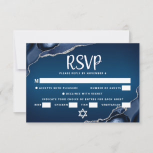 Bar Mitzvah Navy Blue Ombre Agate Cool Script Bold RSVP Card