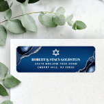 Bar Mitzvah Navy Blue Ombre Agate Return Address Label<br><div class="desc">Be proud, rejoice and celebrate this milestone of your favorite Bar Mitzvah whenever you use this cool, unique, modern, personalized return address label! White typography and Star of David overlay a deep navy blue ombre background with steel blue watercolor agate accented with faux silver veins. Personalize the custom text with...</div>