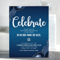 Bar Mitzvah Navy Blue Ombre Agate Script Modern