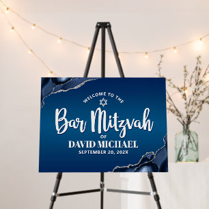 Bar Mitzvah Navy Blue Ombre Agate Script Welcome Foam Board