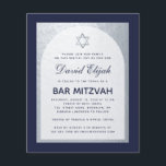Bar Mitzvah Navy Blue Silver Budget Invitation<br><div class="desc">A bar mitzvah invitation. On a navy blue rectangular background,  it has a faux silver foil arch that has inside navy blue text on white background. The  name is written in an elegant calligraphic script;. There is a (faux) silver star of David above the text.</div>