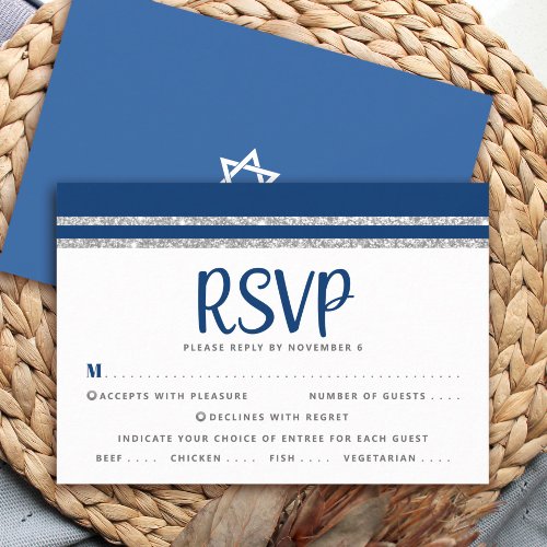 Bar Mitzvah Navy Blue Silver Tallit Script Entree