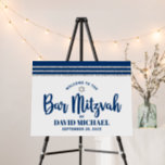 Bar Mitzvah Navy Blue Silver Tallit Script Welcome Foam Board<br><div class="desc">Proudly welcome every guest of your son’s Bar Mitzvah party! Display this stunning, modern, stylish, personalized foam core poster board to add to his special day. Bold, navy blue script typography, a silver Star of David and a navy blue and silver glitter striped tallit inspired graphic overlay a simple, white...</div>