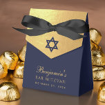 Bar Mitzvah Navy Blue Star of David Faux Gold Foil Favor Boxes<br><div class="desc">A luxury navy and gold bar mitzvah favor box. The flap is faux gold foil and it has a navy blue star of David on it. The rest is navy blue, with golden text on the front: in the lower part, the name in an elegant calligraphy, the occasion and the...</div>