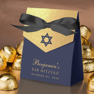 Bar Mitzvah Navy Blue Star of David Faux Gold Foil Favor Boxes