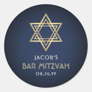 EXTRA LARGE BAR MITZVAH Party Stickers Labels BLUE Jewish Hebrew GLOSSY 976 