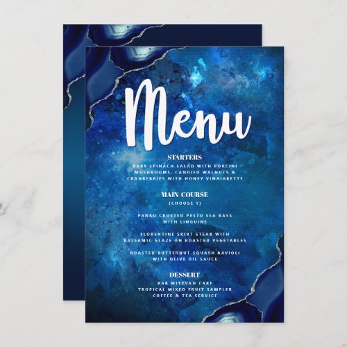 Bar Mitzvah Navy Galaxy Watercolor Agate Script Menu