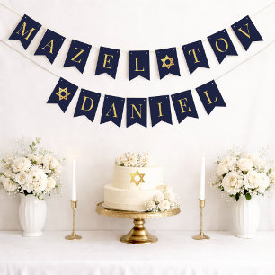 Bar Mitzvah Navy Mazel Tov Boy Name 6 Letters Bunting Flags