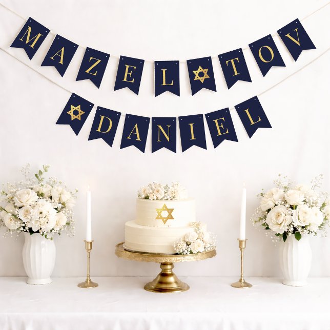Bar Mitzvah Navy Mazel Tov Boy Name 6 Letters Bunting Flags (Creator Uploaded)