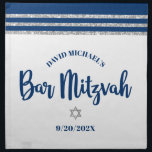 Bar Mitzvah Navy Silver Tallit Bold Challah Cover Cloth Napkin<br><div class="desc">Here’s a great addition to your Bar Mitzvah festivity. Celebrate with this cool, unique, modern, personalized challah cover cloth napkin to add to his special day. Bold, navy blue script typography, a silver Star of David and a navy blue and faux silver glitter striped tallit inspired graphic overlay a simple,...</div>