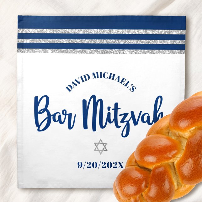 Bar Mitzvah Navy Silver Tallit Bold Challah Cover Cloth Napkin (Creator Uploaded)