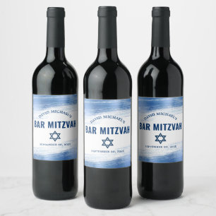 Bar Mitzvah Navy Typography Blue Foil Bold Modern Wine Label