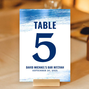 Bar Mitzvah Navy Typography Blue Foil Modern Bold Table Number