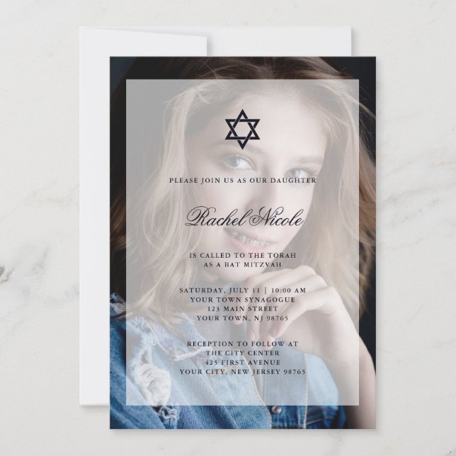 Bar Mitzvah or Bat Mitzvah | Overlay with Photo Invitation (Front)