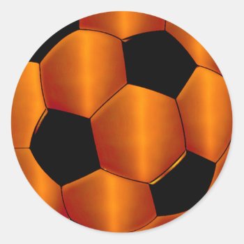 Bar Mitzvah Orange And Black Soccer Ball Classic Round Sticker by TailoredType at Zazzle