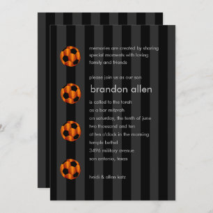 Bar Mitzvah Orange and Black Soccer Ball Invitation