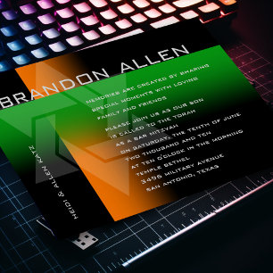 Bar Mitzvah Orange and Green on Any Color Invitation