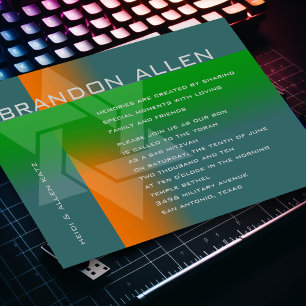 Bar Mitzvah Orange and Green on Any Color Invitation