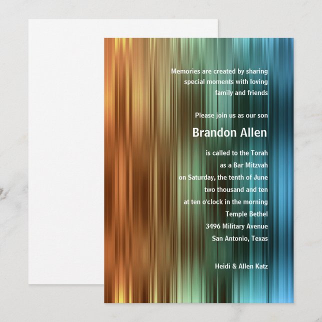 Bar Mitzvah Orange Green Stripes Invitation (Front/Back)