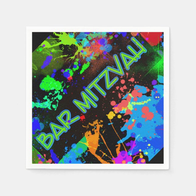 Bar Mitzvah Paint Splatter, Paint Ball Napkins (Front)