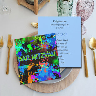 Bar Mitzvah, Paint Splatter, Party Invitation