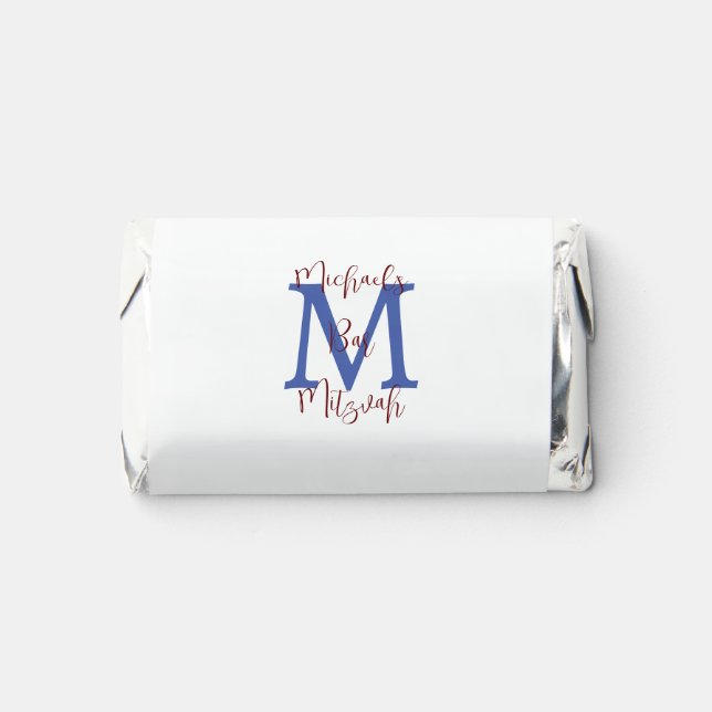Bar Mitzvah Party Blue Monogram White Burgundy Hershey's Miniatures (Front)