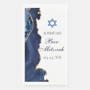 Bar Mitzvah Party Navy Blue Gold Agate Custom Paper Guest Towels