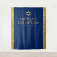 Bar Mitzvah Photo Backdrop Blue Gold
