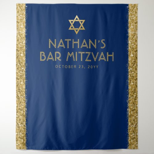 Bar Mitzvah Photo Backdrop Blue Gold