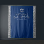 Bar Mitzvah Photo Backdrop Blue Silver<br><div class="desc">Bar Mitzvah Personalized Photo Backdrop Tapestry with navy blue background and silver faux sparkly glitter stripe border edges and gray and silver Star of David at the top. Change the background colors and fonts by clicking "customize further" to design your own.</div>