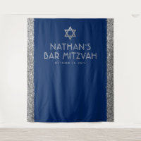 Bar Mitzvah Photo Backdrop Blue Silver