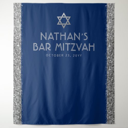 Bar Mitzvah Photo Backdrop Blue Silver