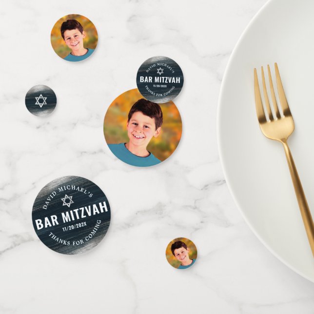 Bar Mitzvah Photo Bold Charcoal Gray Silver Foil Confetti (Group)