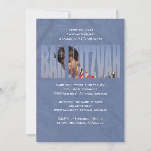 Bar Mitzvah Photo Invitation in Blue