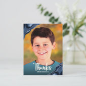 Bar Mitzvah Photo Navy Blue Agate Script Thank You Postcard (Standing Front)