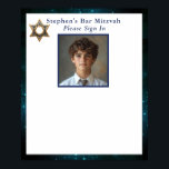 Bar Mitzvah Photo Sign in Board<br><div class="desc">Sign in board for your Son's Bar Mitzvah.  Blue night sky border and pretty blue and gold Star of David. Change photo to your son's.</div>
