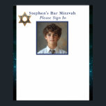 Bar Mitzvah Photo Sign in Board<br><div class="desc">Sign in board for your Son's Bar Mitzvah.  Blue night sky border and pretty blue and gold Star of David. Change photo to your son's.</div>