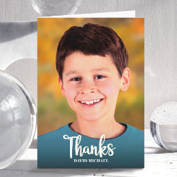 Bar Mitzvah Photo Simple Bold Modern Script Custom Thank You Card