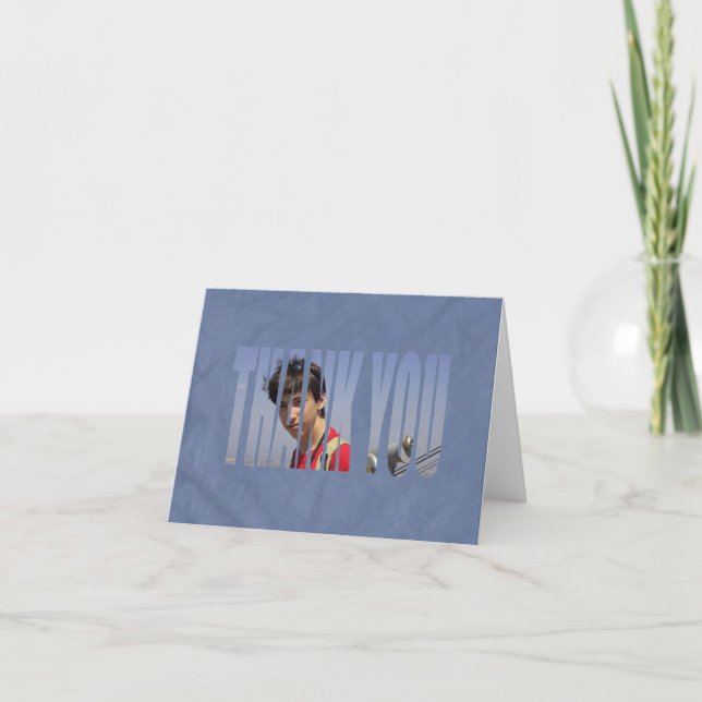 Bar Mitzvah Photo Thank You Card in Blue (Front)