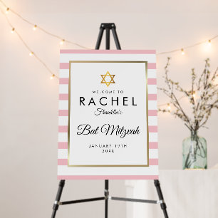 Bar Mitzvah Pink And White Stripe Gold Welcome Foam Board