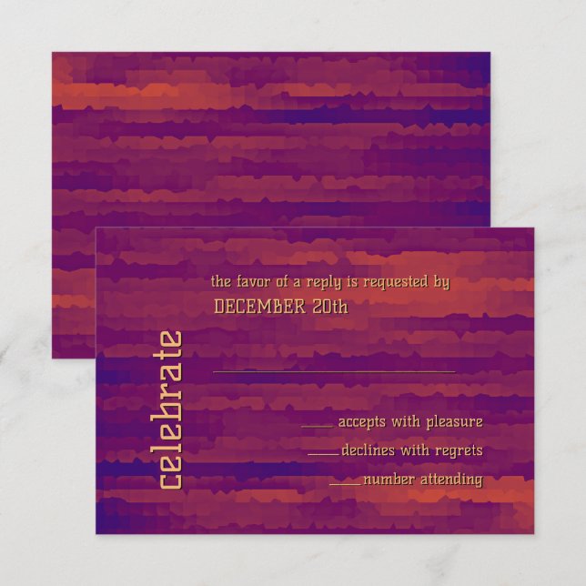 Bar Mitzvah Plum and Orange Techno Streaks RSVP Invitation (Front/Back)
