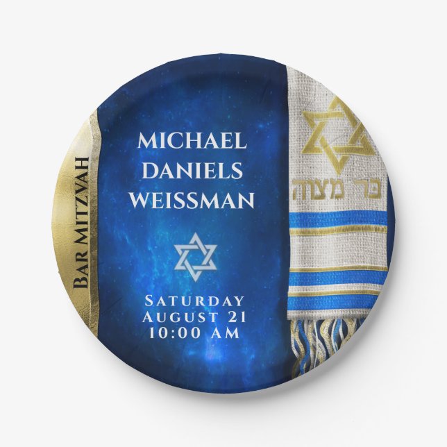 Bar Mitzvah Prayer Shawl  Paper Plates (Front)