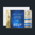 Bar Mitzvah Prayer Shawl RSVP<br><div class="desc">Customize this Bar Mitzvah RSVP with a prayer shawl in blue and gold colors.</div>
