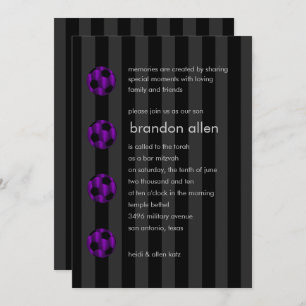 Bar Mitzvah Purple and Black Soccer Ball Invitation
