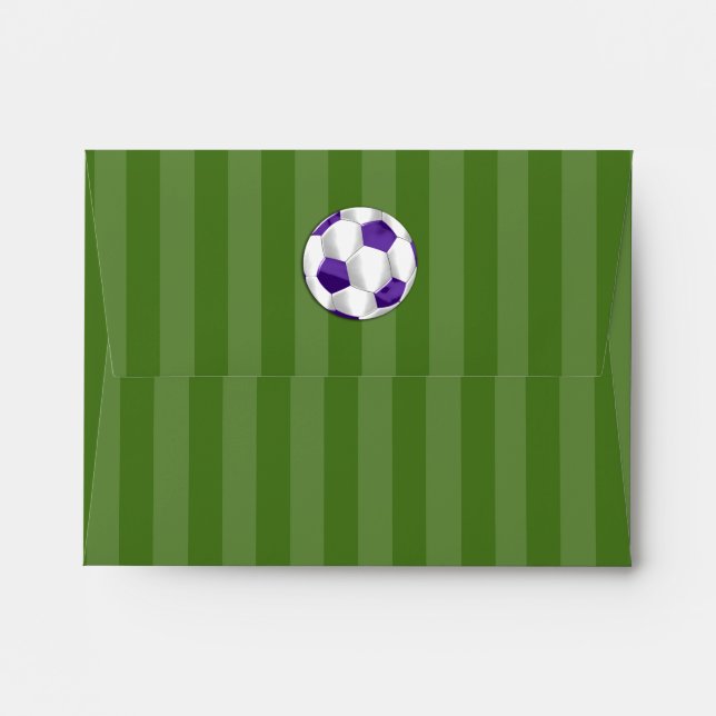 Bar Mitzvah Purple and White Soccer Ball Envelope (Back (Top Flap))