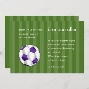 Bar Mitzvah Purple and White Soccer Ball Invitation