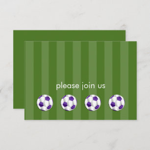 Bar Mitzvah Purple and White Soccer Ball RSVP Invitation