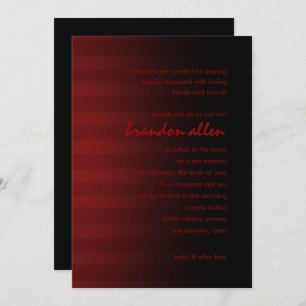 Bar Mitzvah Red and Black Horizontal Stripes Invitation