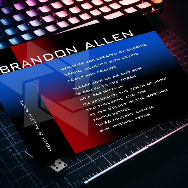 Bar Mitzvah Red and Blue on Any Color Invitation (Creator Uploaded)