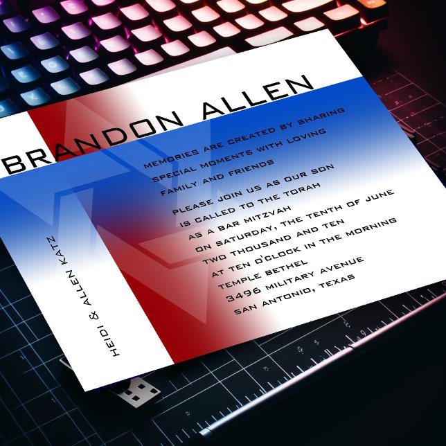 Bar Mitzvah Red and Blue on Any Color Invitation (Creator Uploaded)